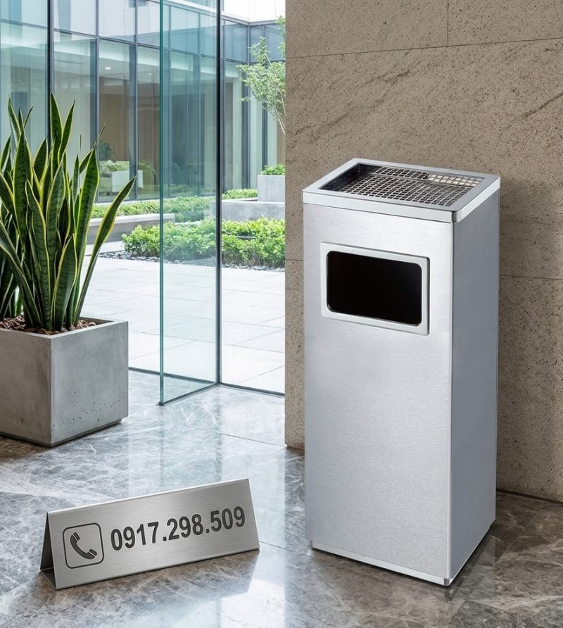 Thùng rác inox gạt tàn chữ nhật
