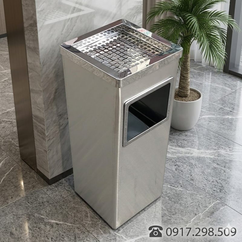 Thùng rác inox gạt tàn vuông