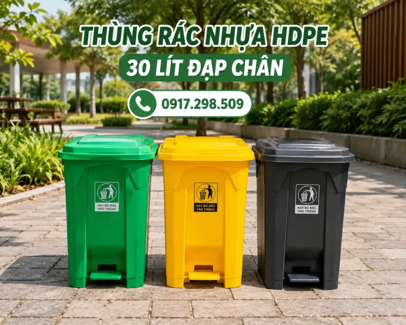 Thùng rác nhựa HDPE 30 lít đạp chân 