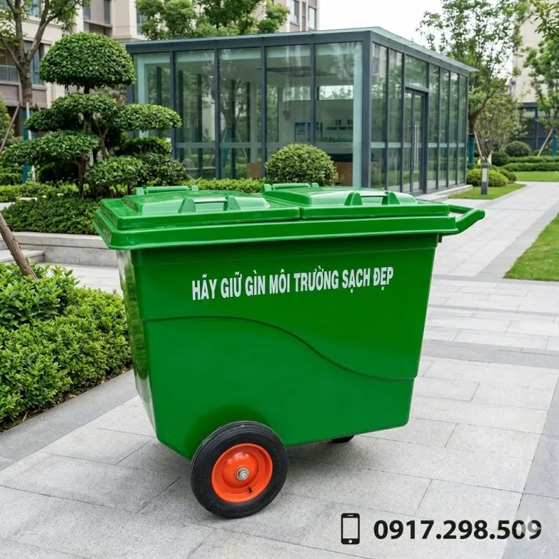 Xe thu gom rác rác 660 lít composite 
