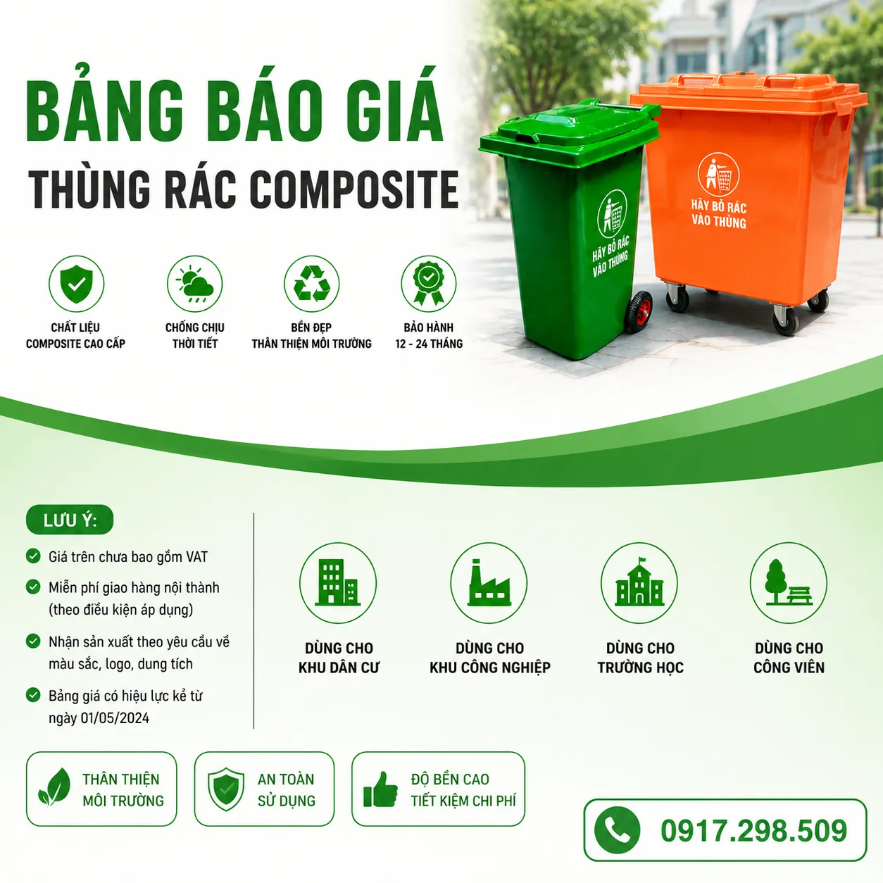 Báo giá thùng rác composite giá rẻ 