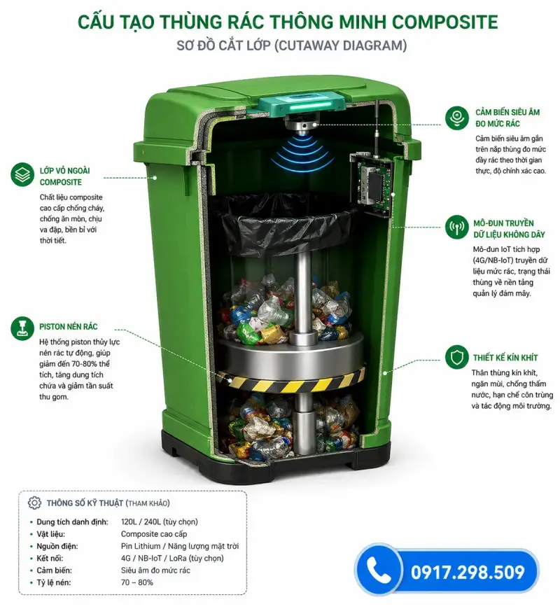 Cấu tạo thùng rác thông minh ( hình minh họa)