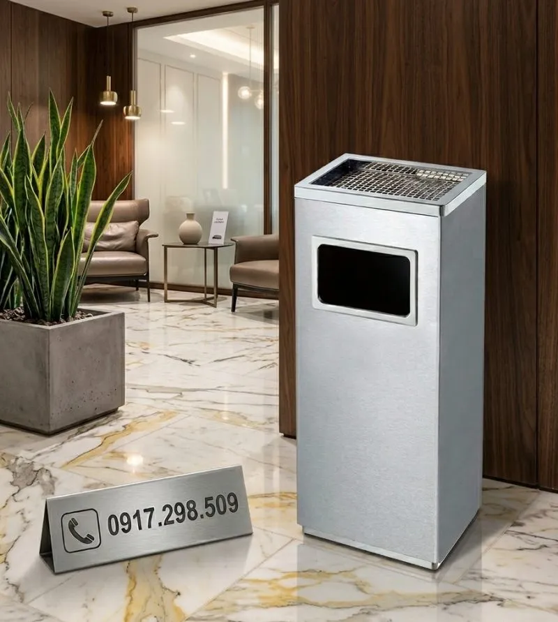 thùng rác inox có gạt tàn 