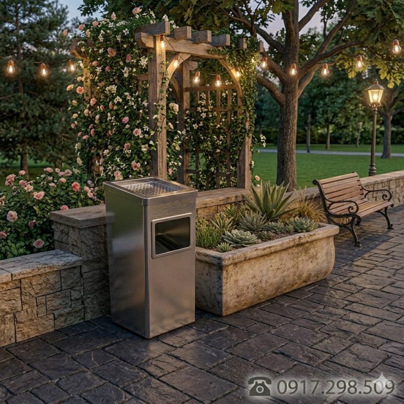 giá thùng rác inox gạt tàn