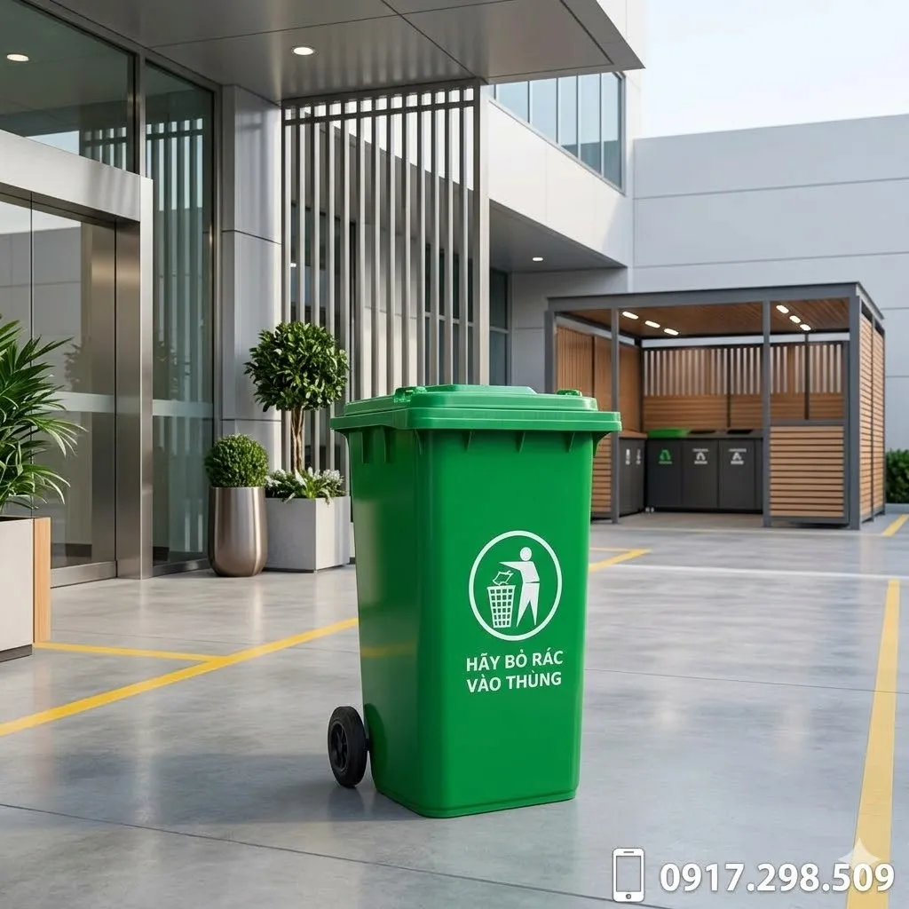 ảnh mua thùng rác 120 lít hpde giá xưởng ( ảnh phối cảnh)
