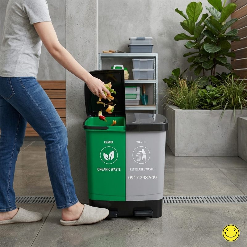 Thùng rác đạp chân 2 ngăn 