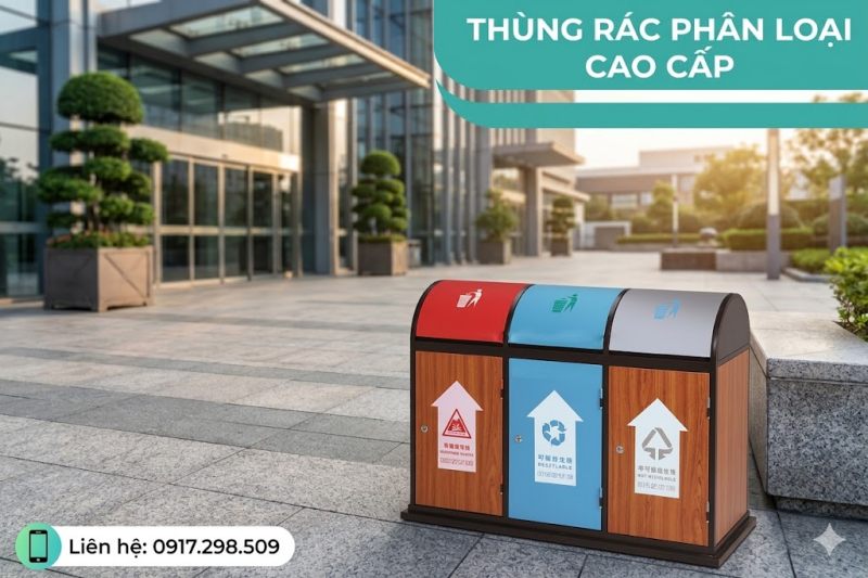 thùng rác 3 ngăn nắp lật 