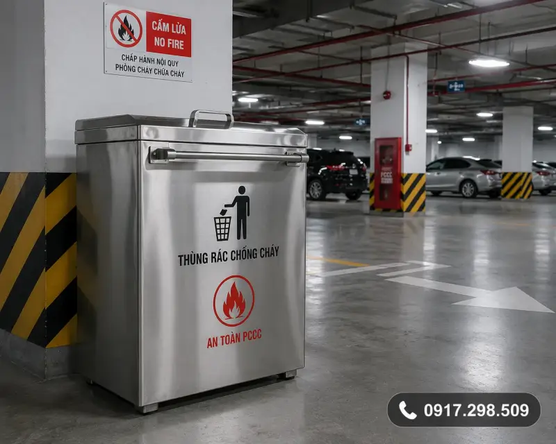 thùng rác chống cháy inox