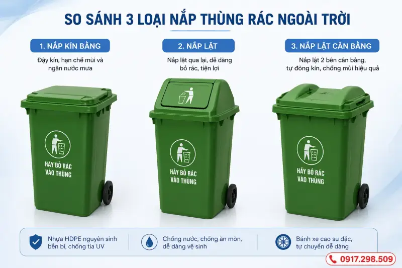 so sánh thùng rác công cộng có nắp