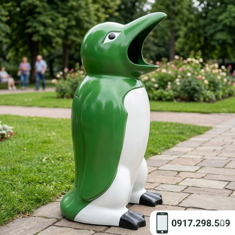 thùng rác hình chim cánh cụt 