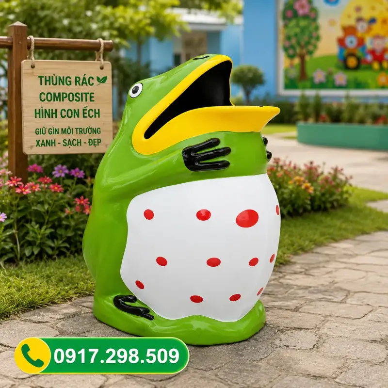 Thùng rác hình con ếch composite 