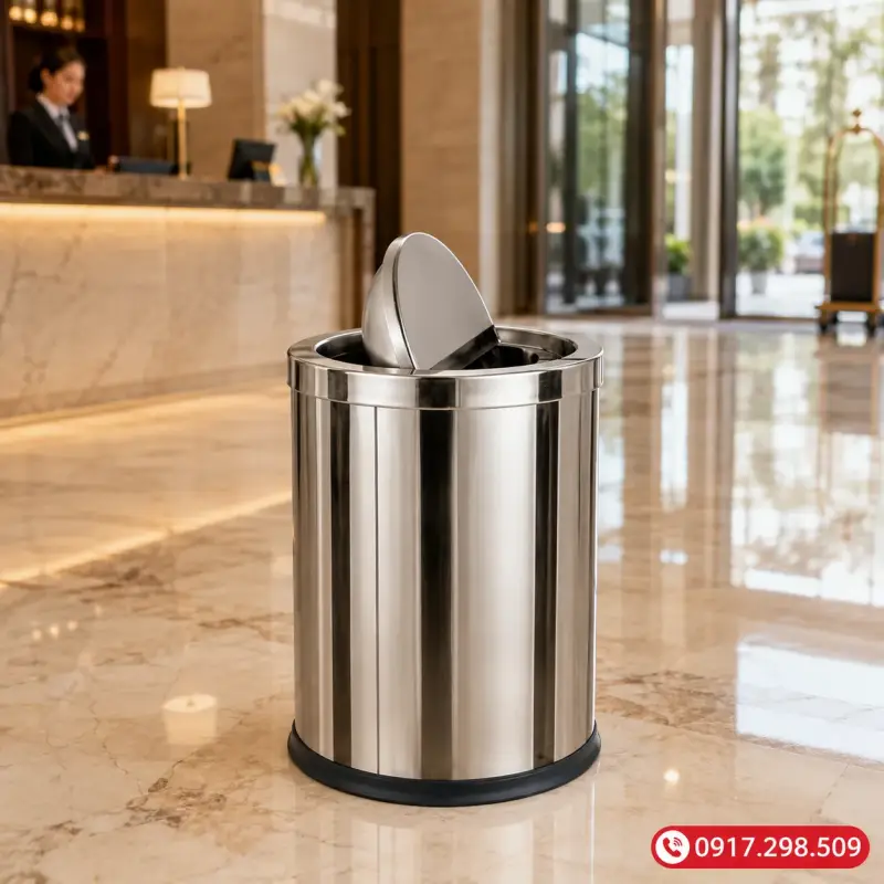 Thùng rác Inox nắp lật tròn
