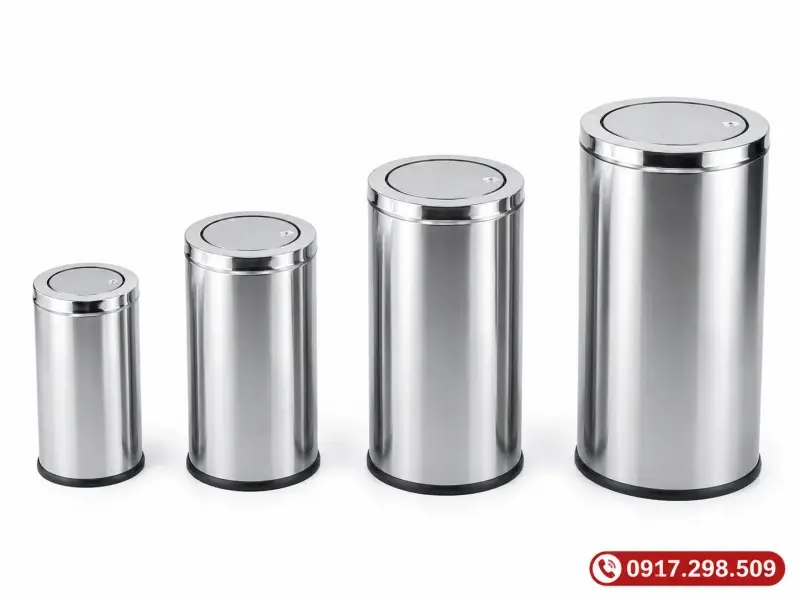 thùng rác Inox tròn nắp bập bênh