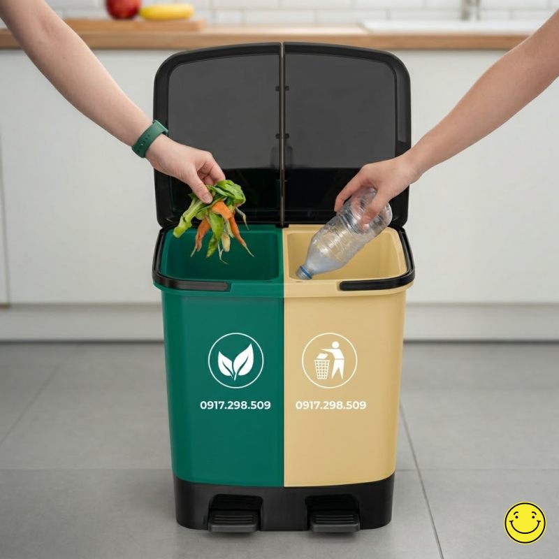 Thùng rác nhựa dap chân 2 ngăn 40 lít 