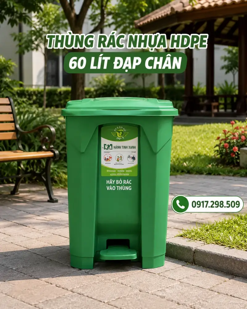 thùng rác nhựa HDPE 60 lít đạp chân