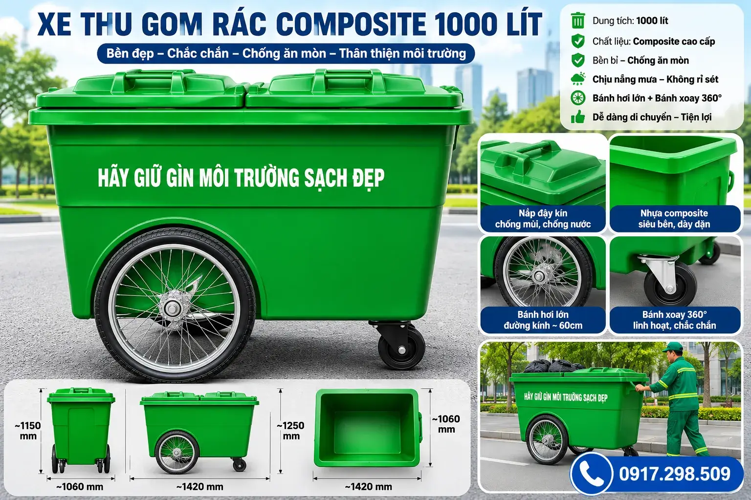 xe gom rác composite 1000l