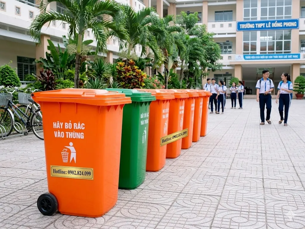 thùng rác trường học (hình thật chỉ phối cảnh )