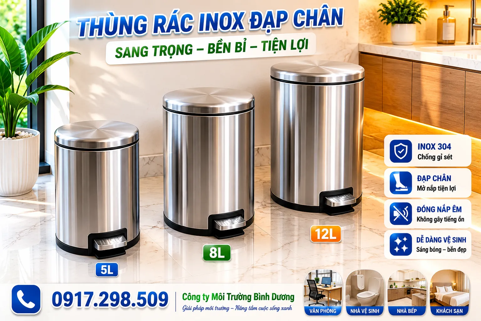 thùng rác văn phòng inox