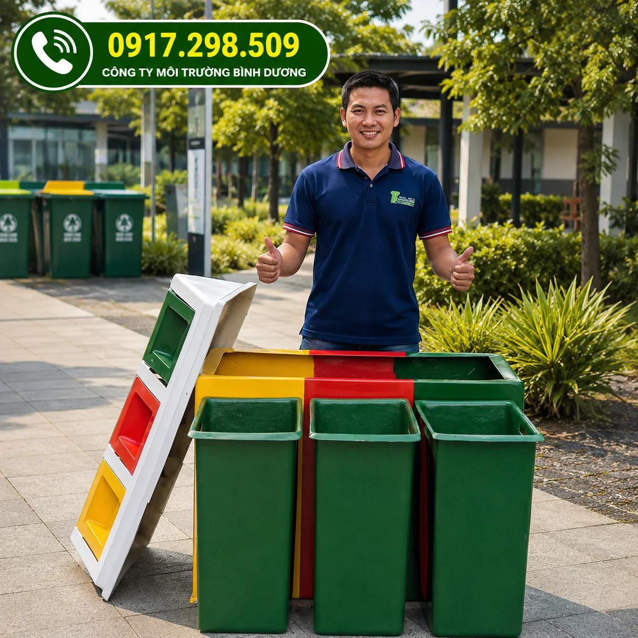 Thùng Rác Composite 3 Ngăn Phân Loại – Giải Pháp Chuẩn, Bền 15 Năm | Giá Xưởng