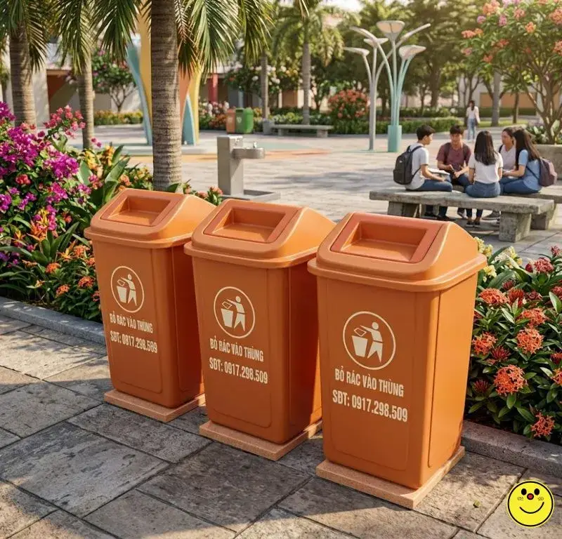 Thùng Rác Composite - HDPE  60L & 90L Cố Định – Nắp Bập Bênh, Đế Granito | Báo Giá Mới Nhất