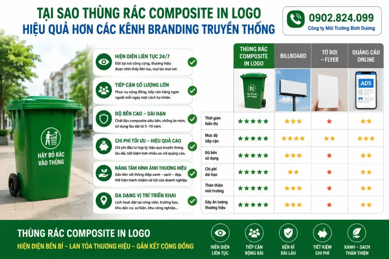 Thùng Rác Composite In Logo – Miễn Phí Từ 5 Thùng | Môi Trường Bình Dương