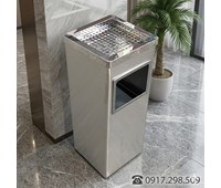 Thùng Rác Inox Gạt Tàn Vuông (240x240x610) Cao Cấp | Giá Xưởng