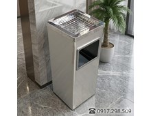 Thùng Rác Inox Gạt Tàn Vuông (240x240x610) Cao Cấp | Giá Xưởng