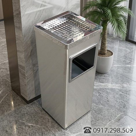 Thùng Rác Inox Gạt Tàn Vuông (240x240x610) Cao Cấp | Giá Xưởng