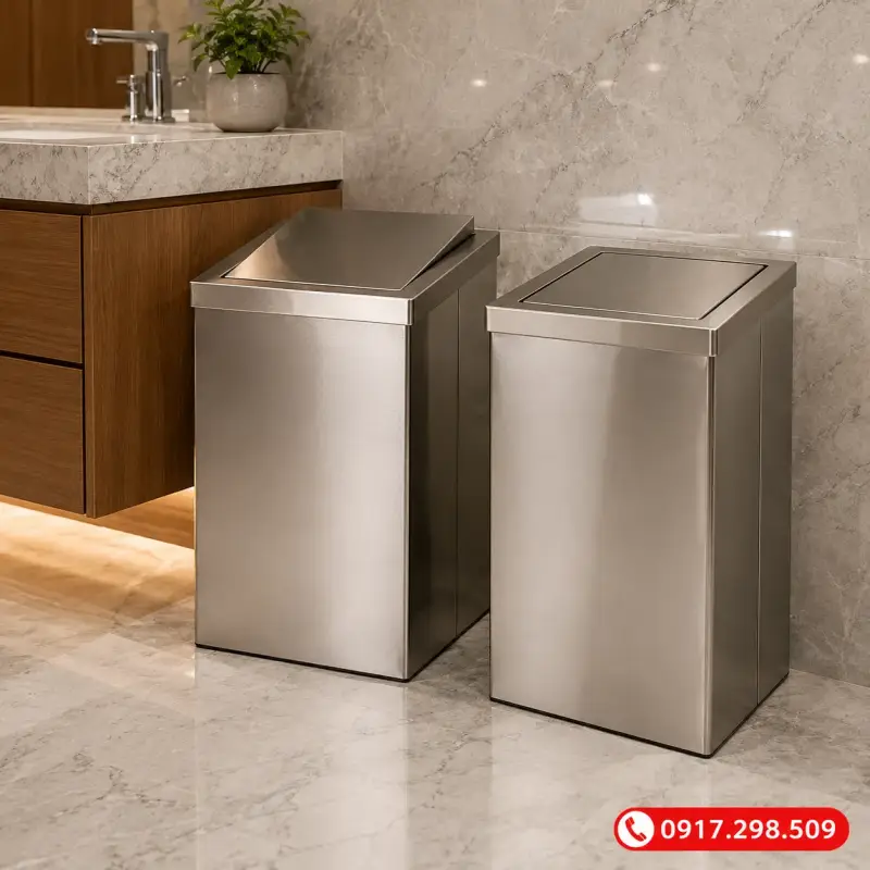 Thùng Rác Inox Nắp Lật Tròn -Inox 201/304 – Đủ Size, Giá Xưởng | Môi Trường Bình Dương