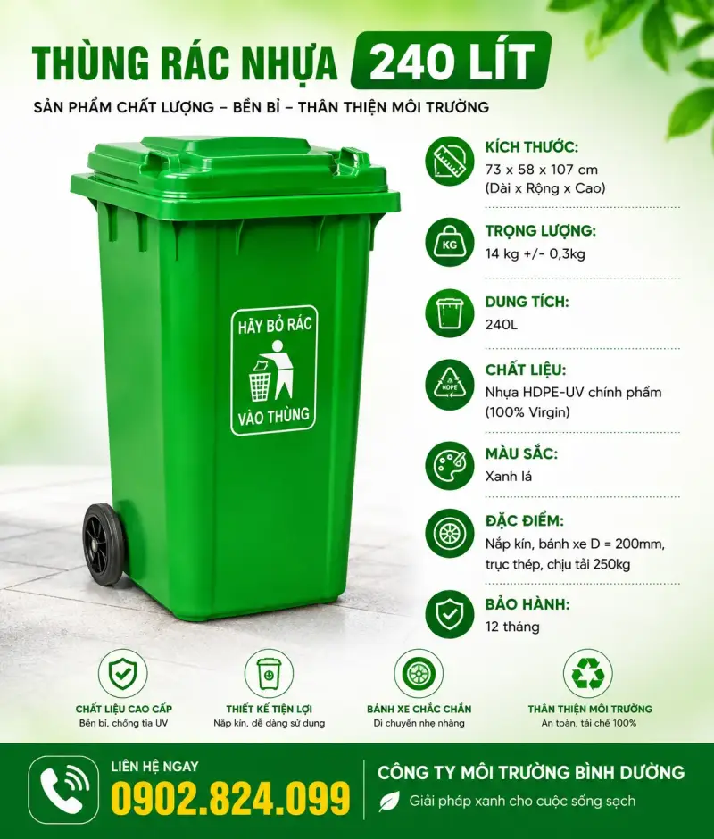 Thùng Rác Nhựa 240L: So Sánh Các Loại, Giá Tốt Nhất & Nơi Mua Uy Tín