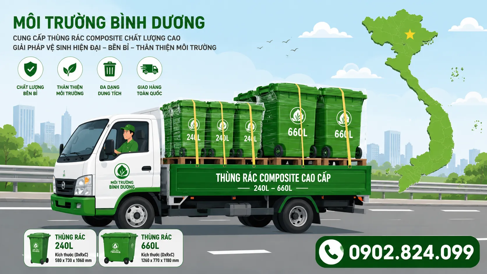 Chính Sách Vận Chuyển & Giao Nhận Toàn Quốc – Thùng Rác Composite Môi Trường Bình Dương