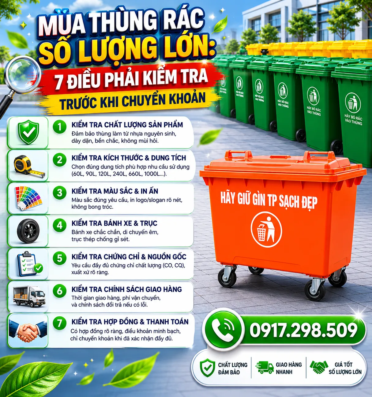 Mua Sỉ Thùng Rác Composite Dự Án: Checklist 7 Điểm Tránh Mất Tiền