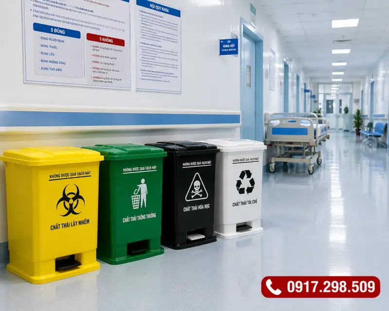 Quy định màu sắc thùng rác y tế chuẩn Bộ Y Tế: Vàng, Xanh, Đen, Trắng