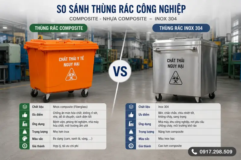Thùng Rác Chống Cháy Nhà Xưởng, Tầng Hầm: Composite/Thép/Inox Lựa chọn nào phù hợp ?