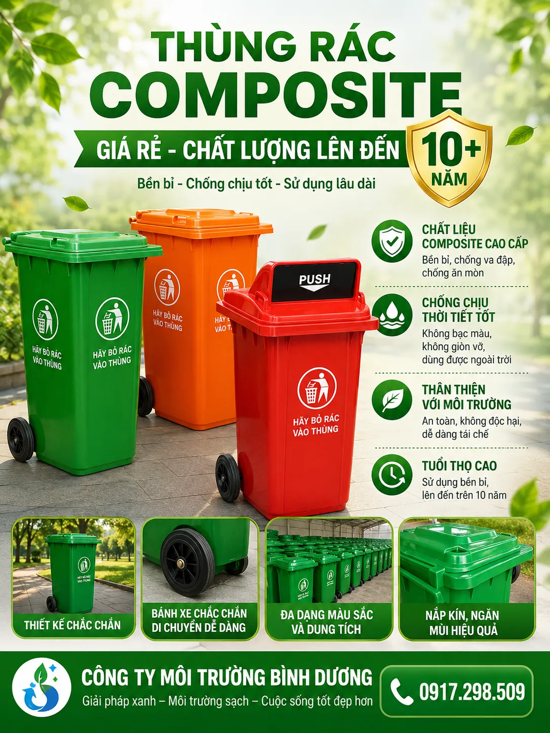Thùng Rác Nhựa ( Composite, HDPE)  Bình Dương: Mua Tận Xưởng Tiết Kiệm Đến 25%